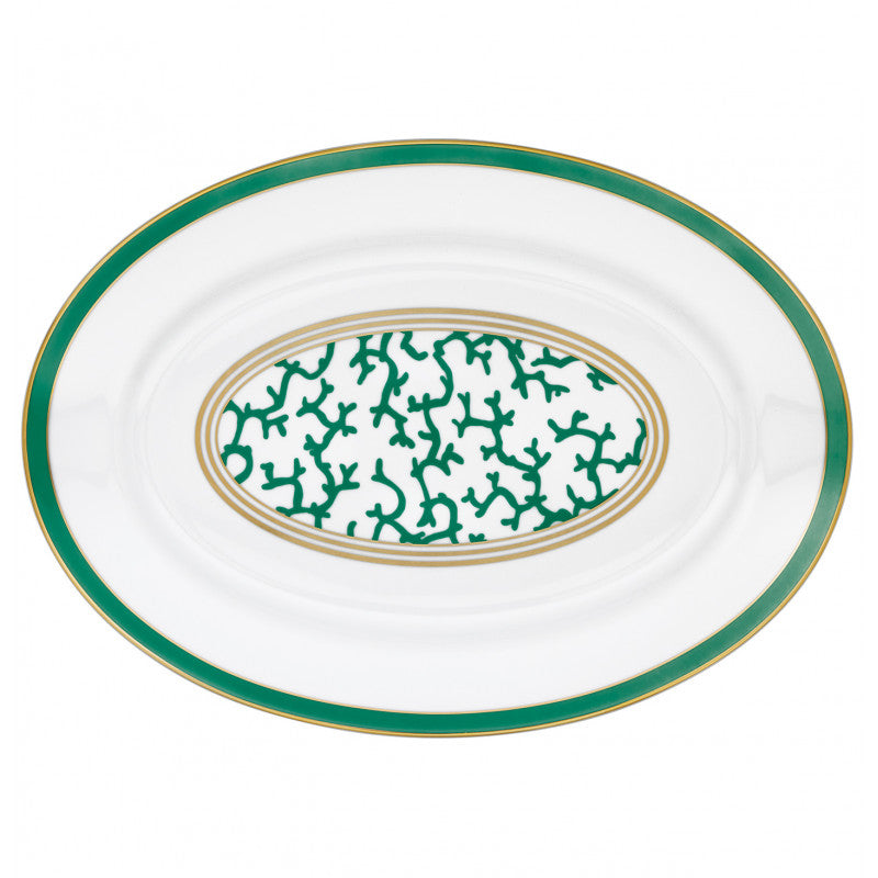Oval platter 41 cm green with gold rim | Cristobal Emeraude