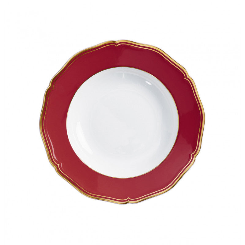 Rim plate deep 23 cm red with gold rim | Mazurka