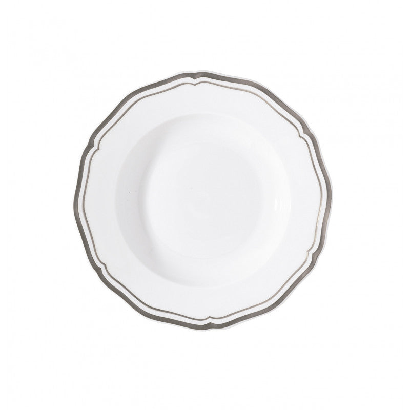 Rim plate deep 23 cm white with platine rim | Polka Platine