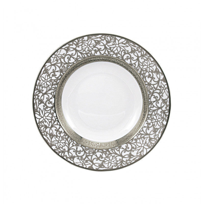 Rim plate deep 23 cm white with platine rim | Tolède Platine