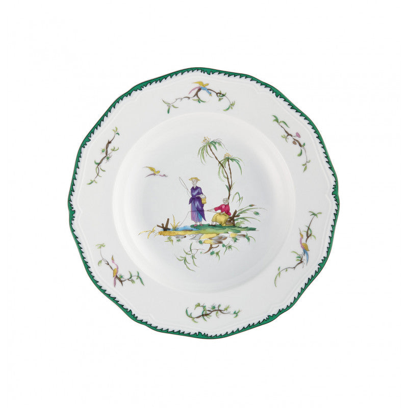 Rim plate deep 23 cm green/pink III | Longjiang