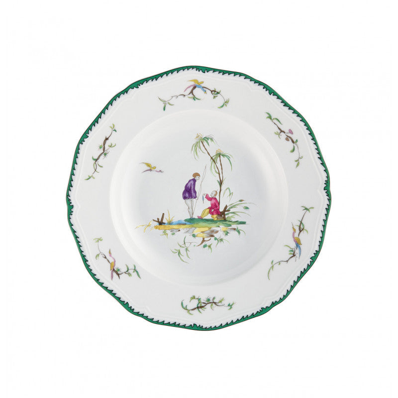 Rim plate deep 23 cm green/pink V | Longjiang