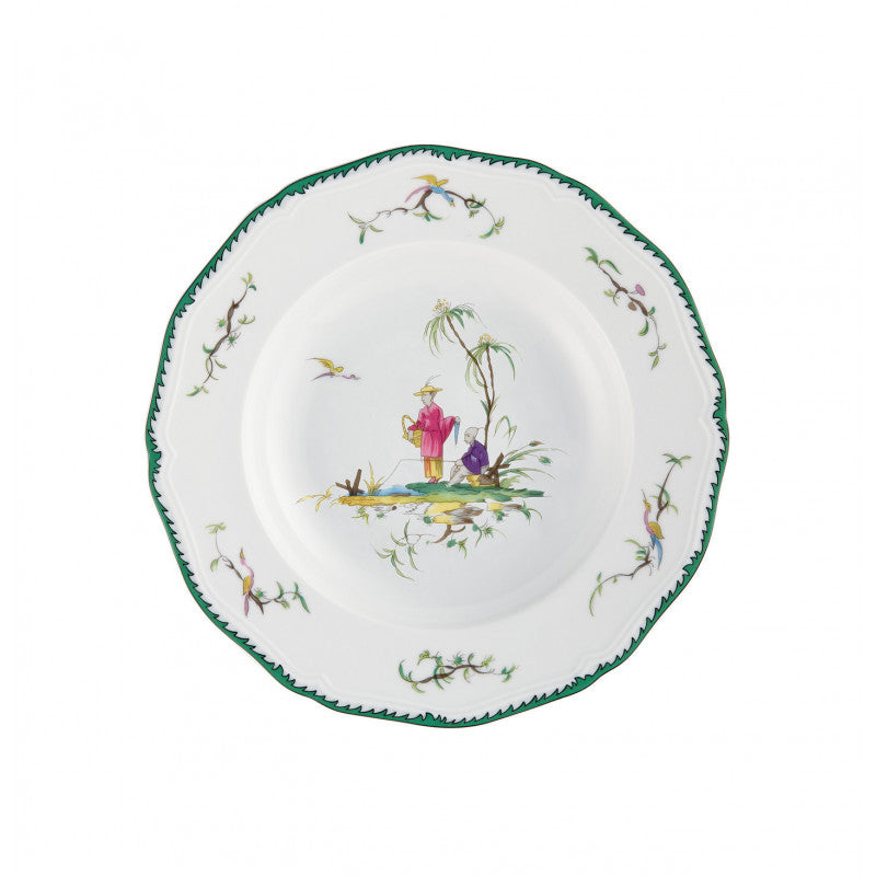 Rim plate deep 23 cm green/pink VI | Longjiang