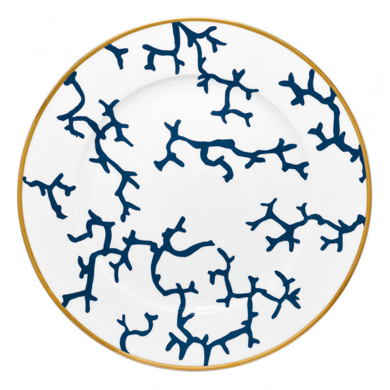 Rim plate flat 31 cm blue with gold rim | Cristobal Marine