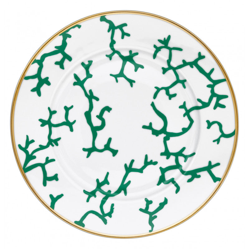 Rim plate flat 27 cm green with gold rim III | Cristobal Emeraude