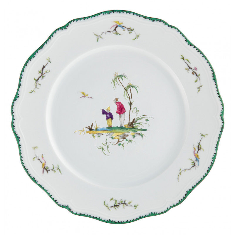 Rim plate flat 22 cm green/pink IV | Longjiang