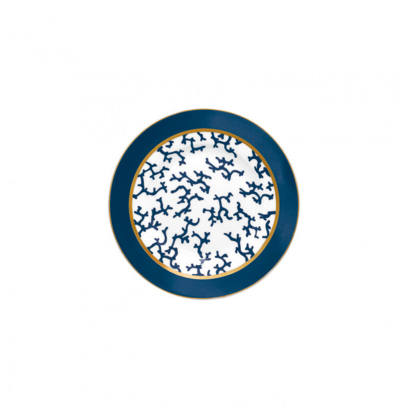 Rim plate flat 16 cm blue with gold rim | Cristobal Marine