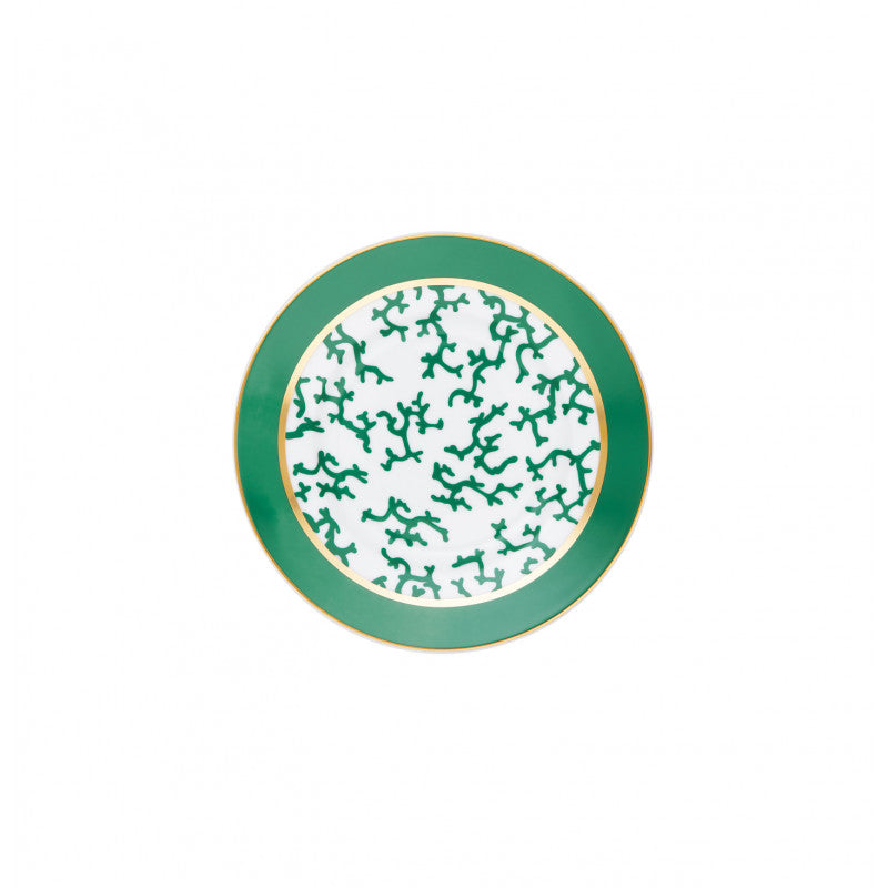 Rim plate flat 16 cm green with gold rim | Cristobal Emeraude