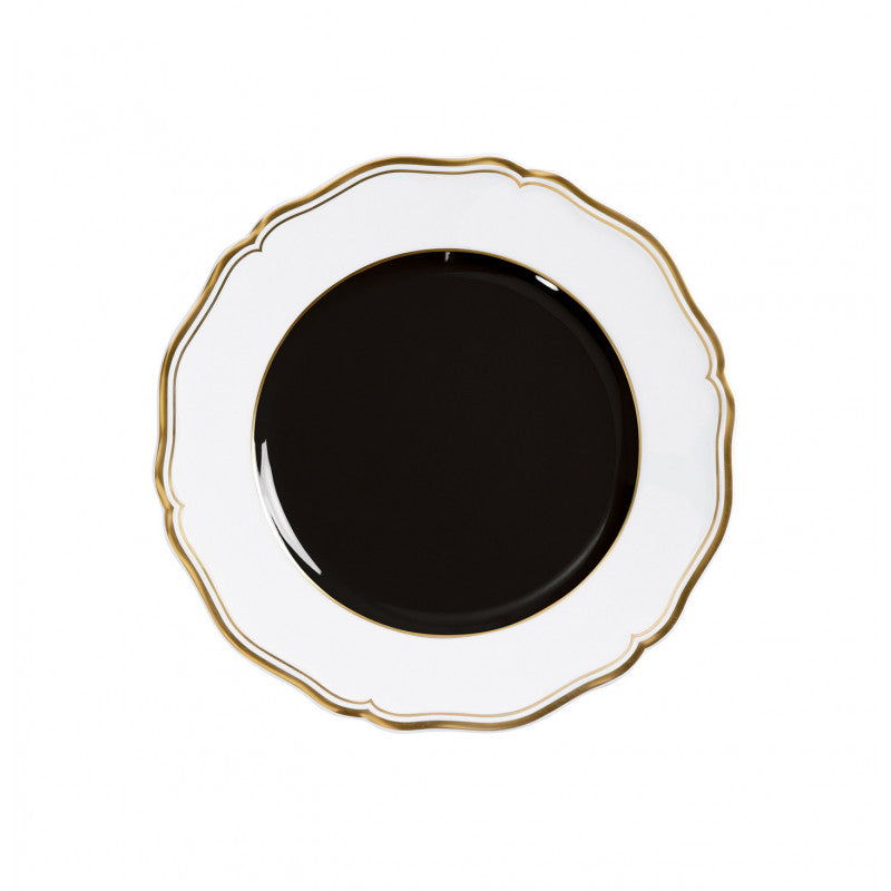 Rim plate flat 22 cm black with gold rim | Mazurka