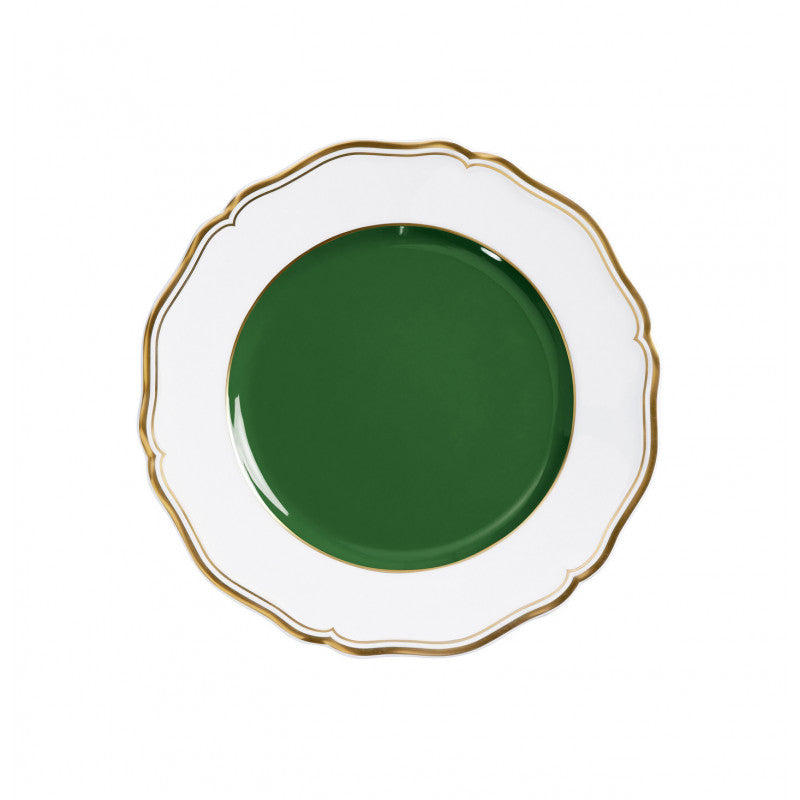 Rim plate flat 22 cm green with gold rim | Mazurka