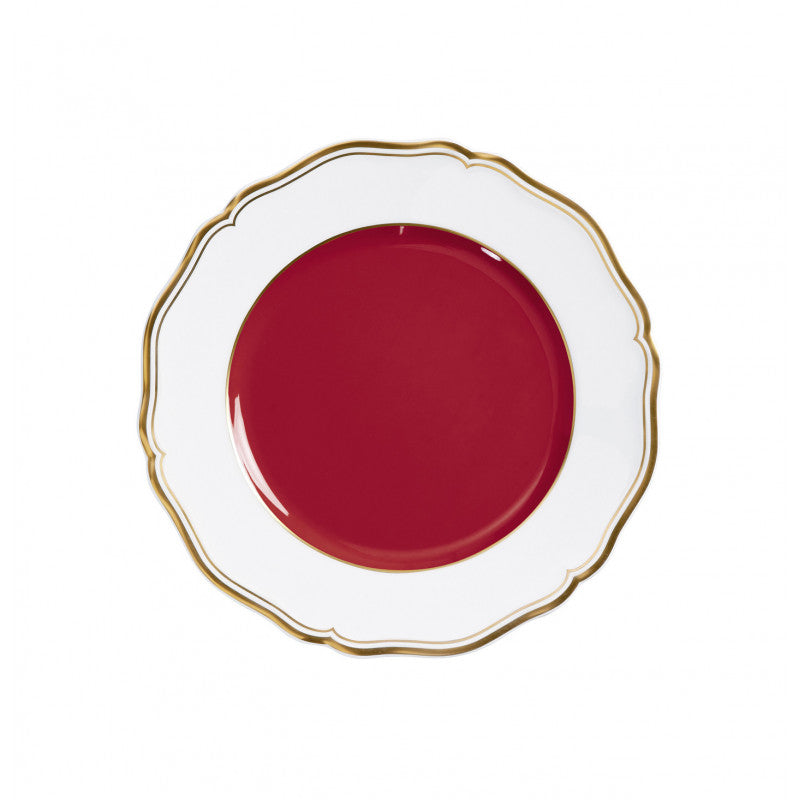 Rim plate flat 22 cm red with gold rim | Mazurka
