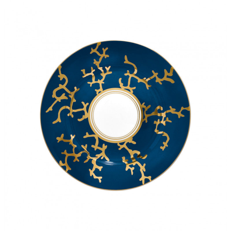 Rim plate flat 22 cm blue with gold rim I | Cristobal Marine