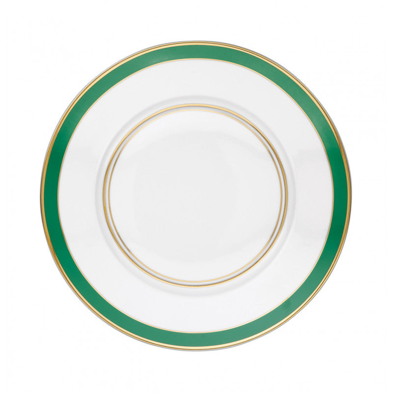 Rim plate flat 27 cm green with gold rim I | Cristobal Emeraude