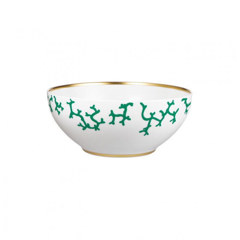 Salad bowl 25 cm green with gold rim | Cristobal Emeraude