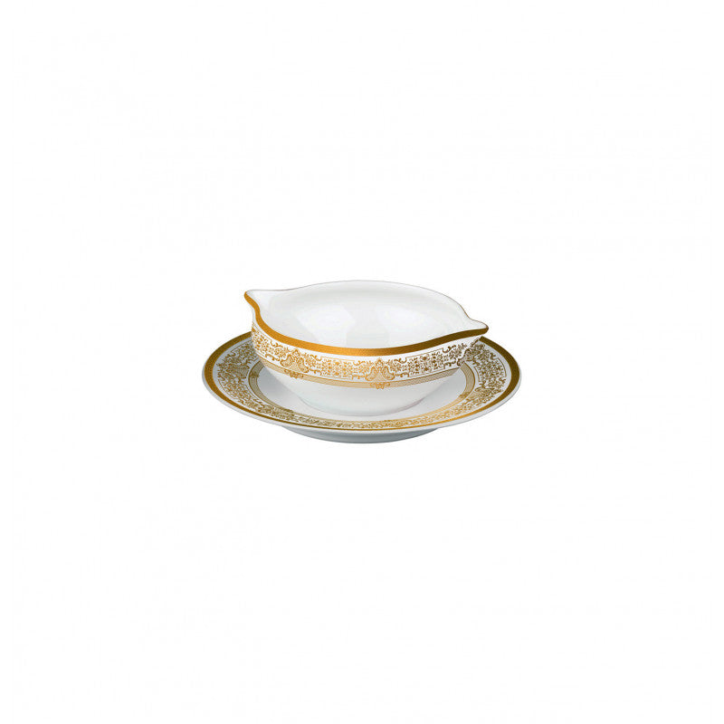 Sauce boat and stand 19 cm white with gold rim | Marignan