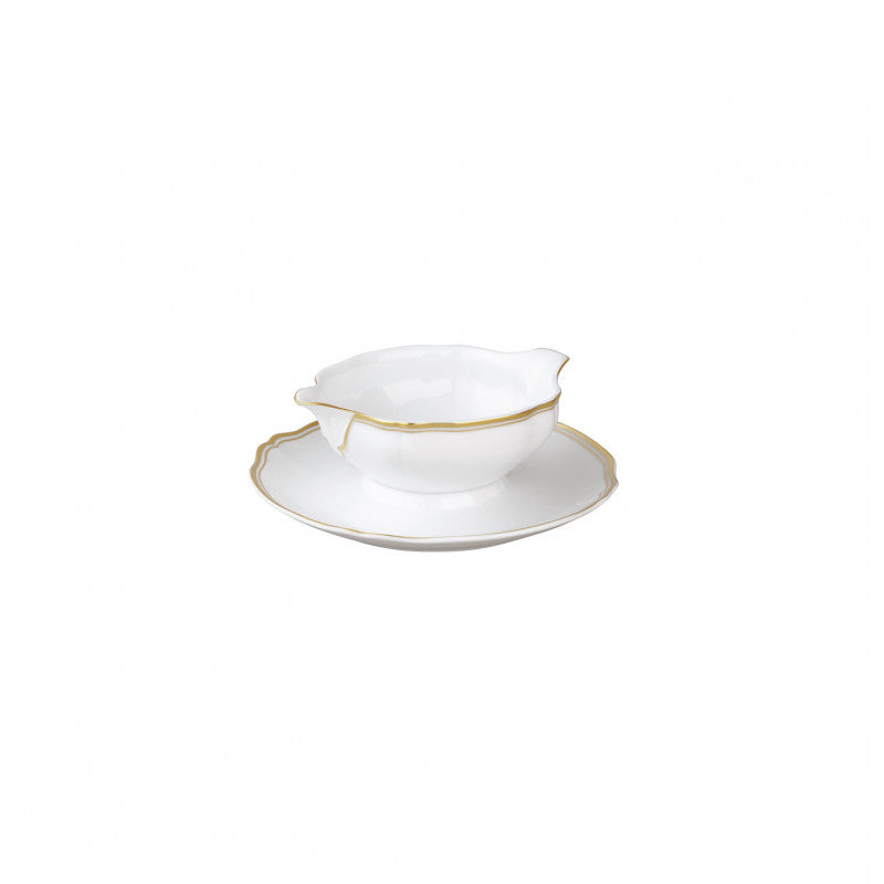 Sauce boat and stand 20 cm white with gold rim | Polka Or