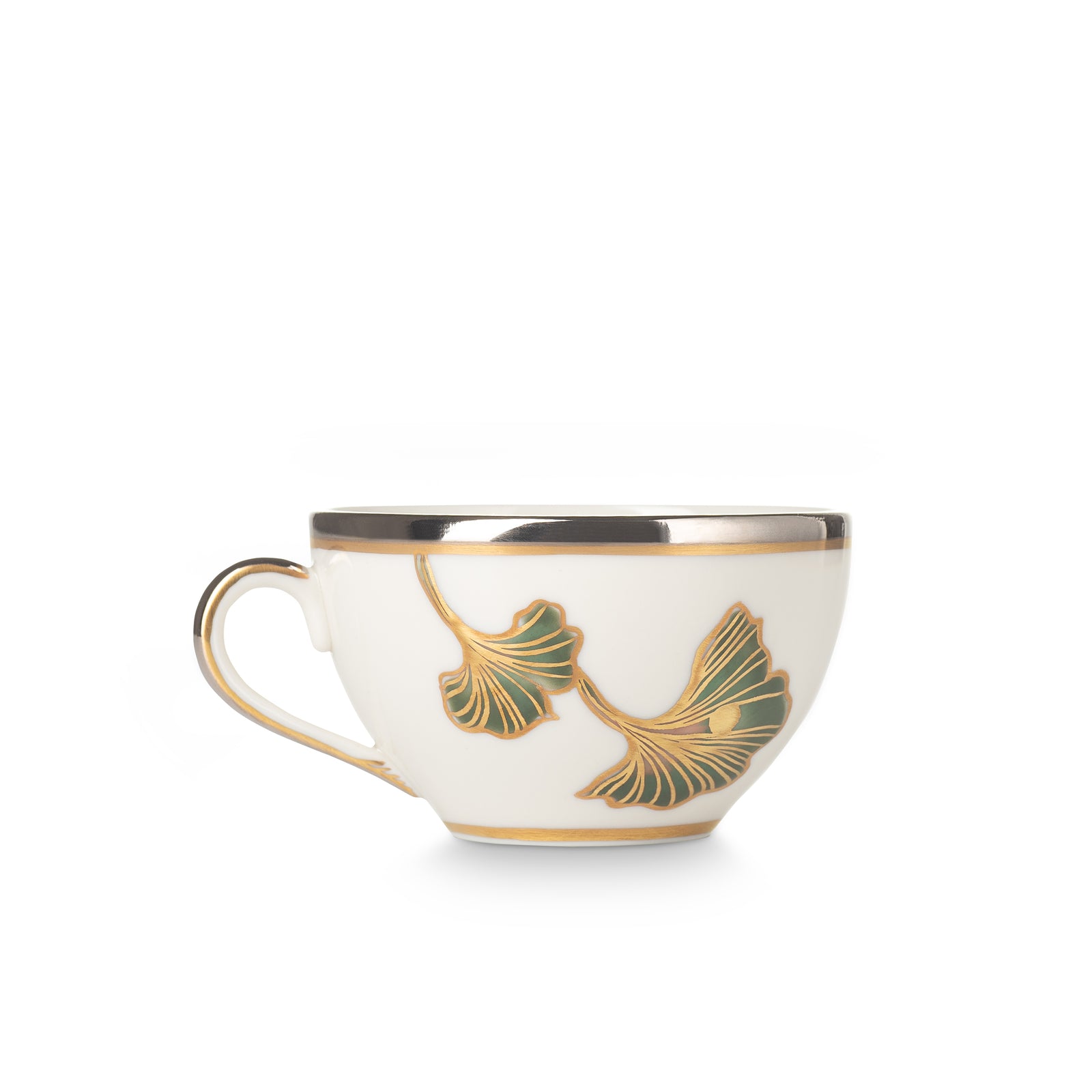 Tea cup and saucer with platinum and gold rim | Ginkgo