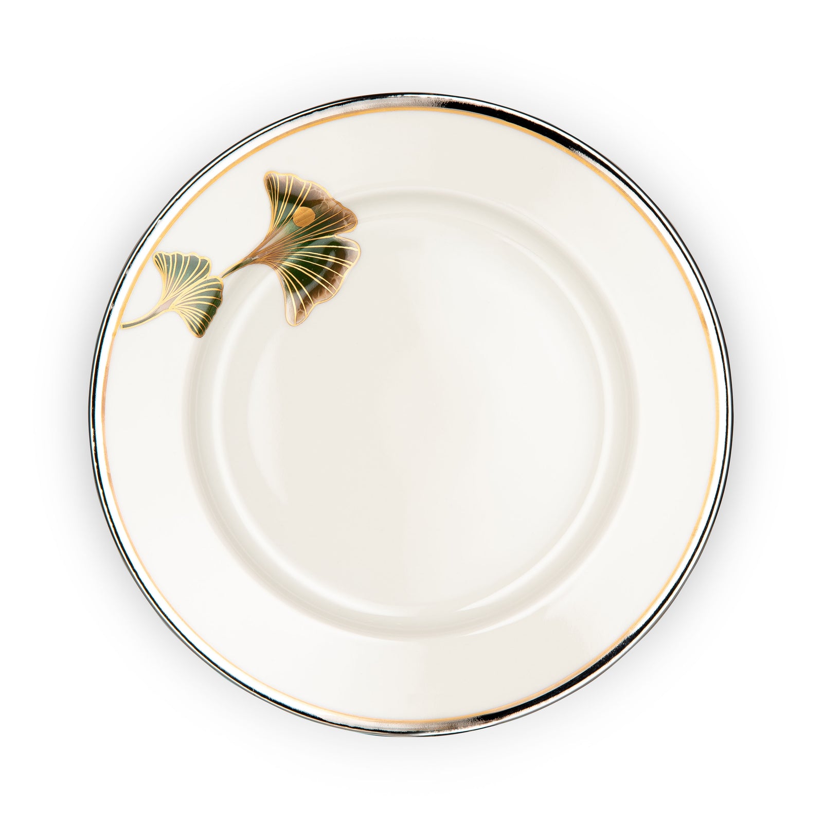 Rim plate deep 23 cm with platinum and gold rim | Ginkgo