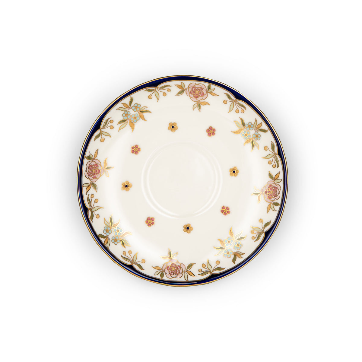 Tea cup and saucer with gold and blue rim | Phoenix