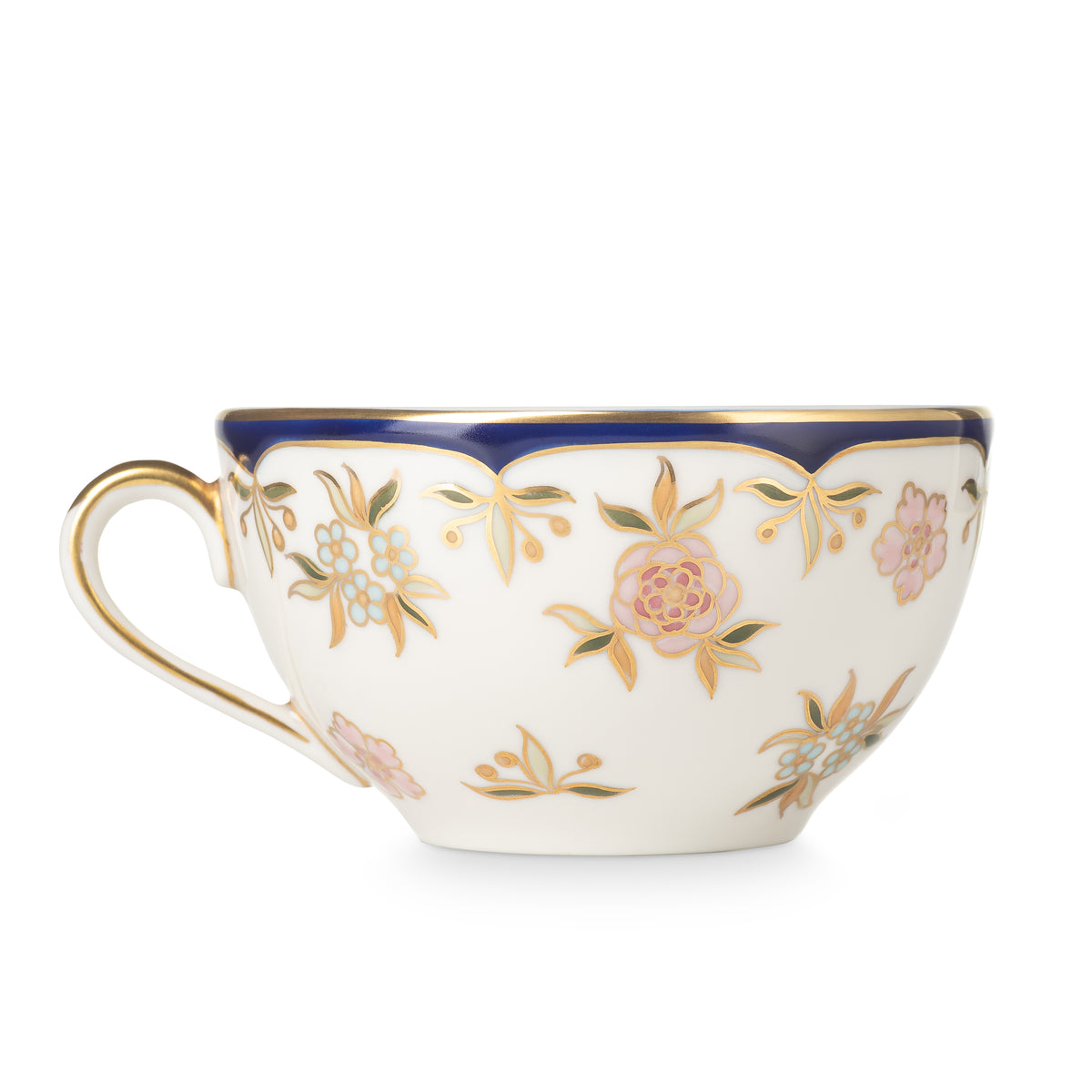 Tea cup and saucer with gold and blue rim | Phoenix