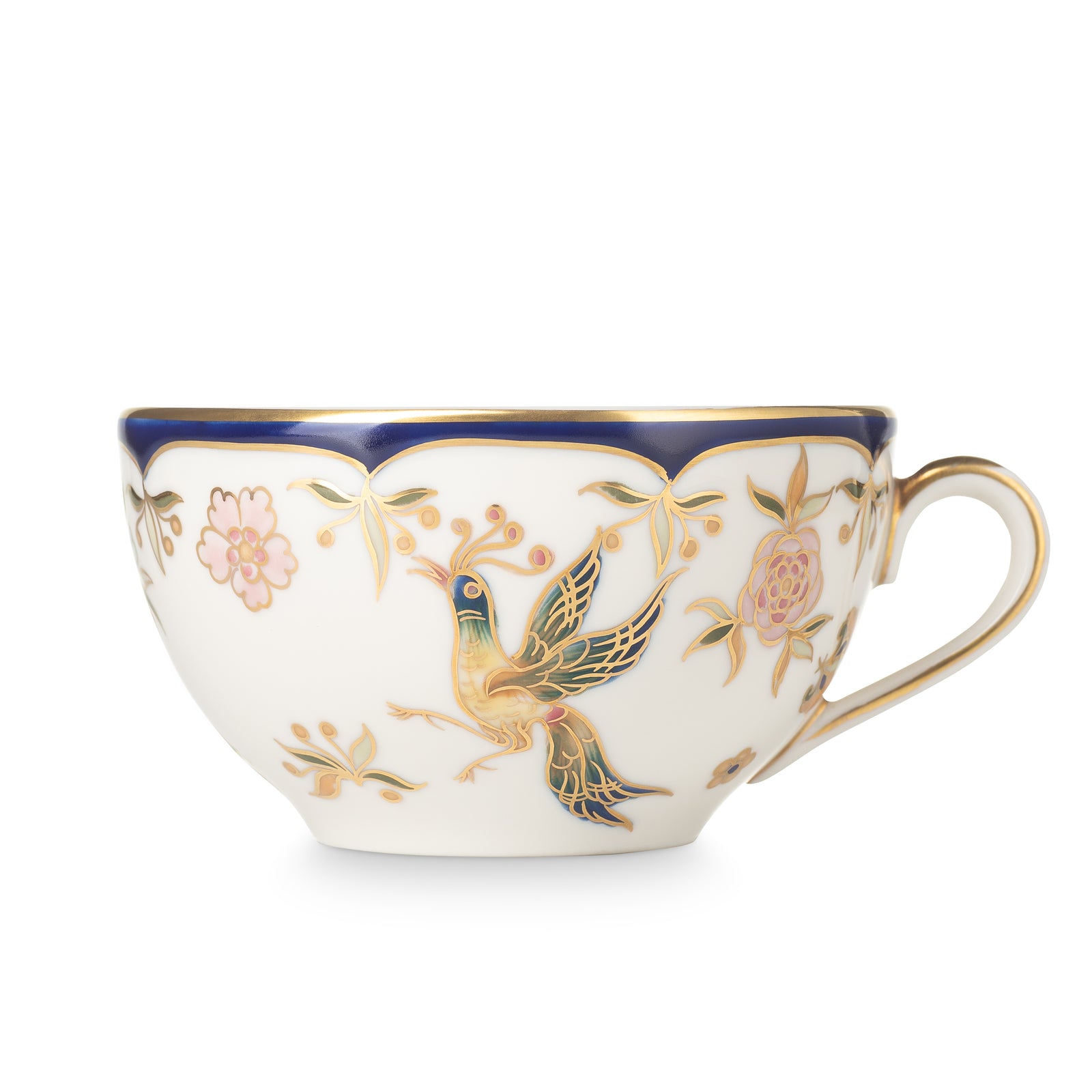 Tea cup and saucer with gold and blue rim | Phoenix