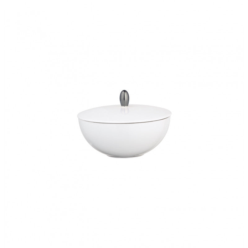 Sugar bowl 11.8 cm white with platine rim | Monceau Platine