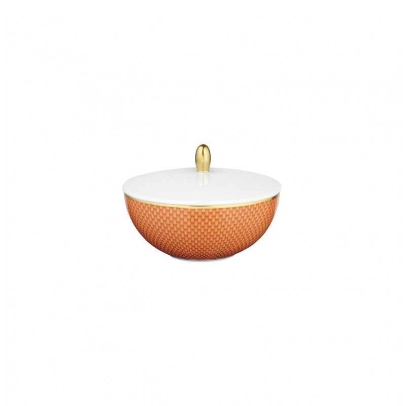 Sugar bowl 11.8 cm orange with gold rim | Trésor
