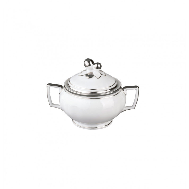 Sugar bowl 8.2 cm white with platine rim | Polka Platine