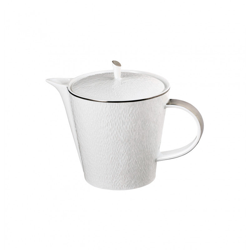 Tea / coffee pot 13 cm white with platine rim | Minéral Filet Platine