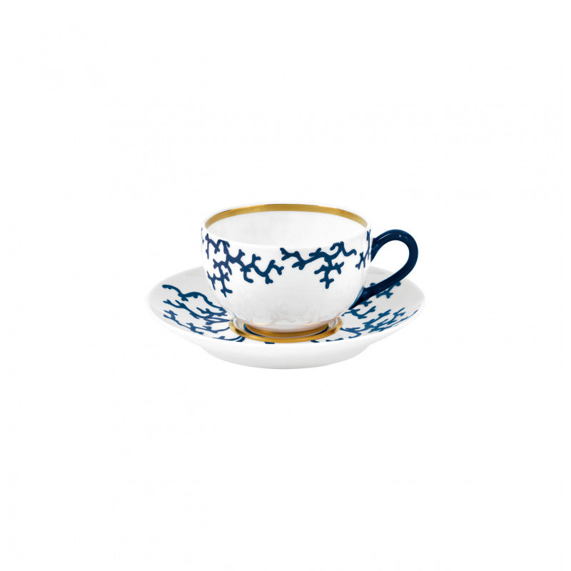 Tea cup extra and saucer - Blue with gold rim | Cristobal Marine