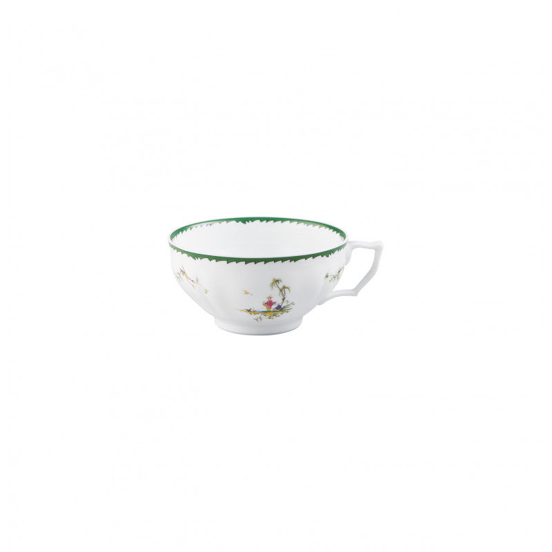 Tea cup extra and saucer - Green/pink I | Longjiang