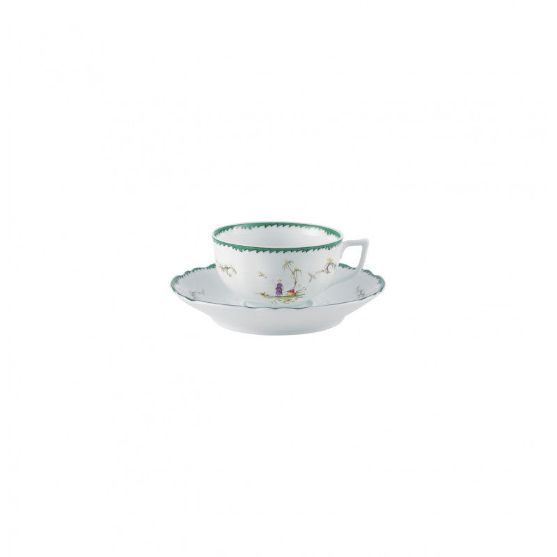 Tea cup extra and saucer - Green/pink III | Longjiang