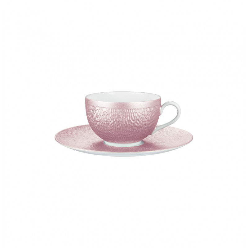 Tea cup extra or Chinese soup bowl 9,5 cm and saucer 17.5 cm pink | Minéral Irisé