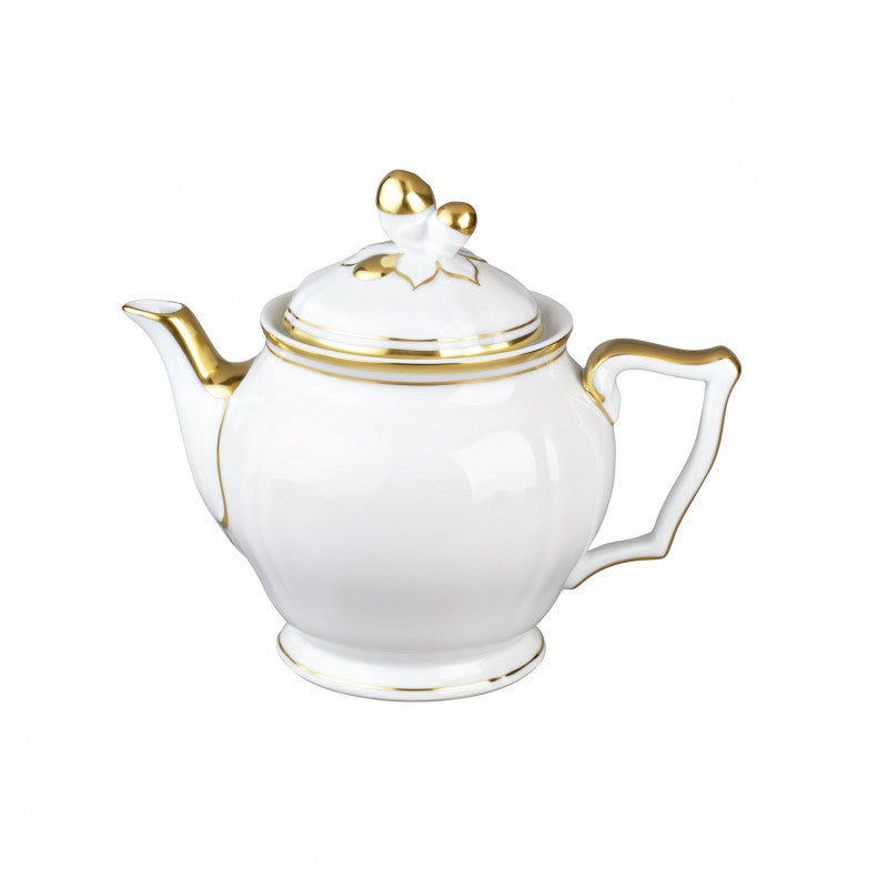 Tea pot 10 cm white with gold rim | Polka Or