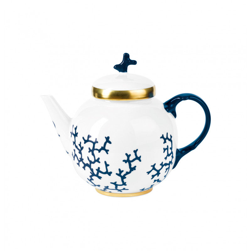 Tea pot 7.2 cm blue with gold rim | Cristobal Marine