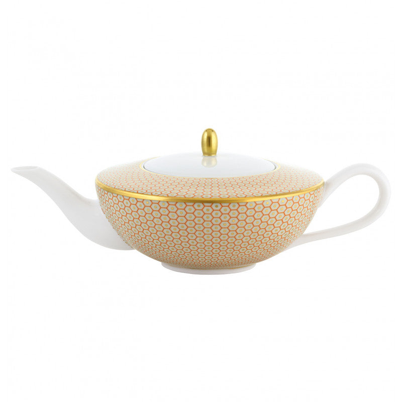 Tea pot cm orange with gold rim | Trésor