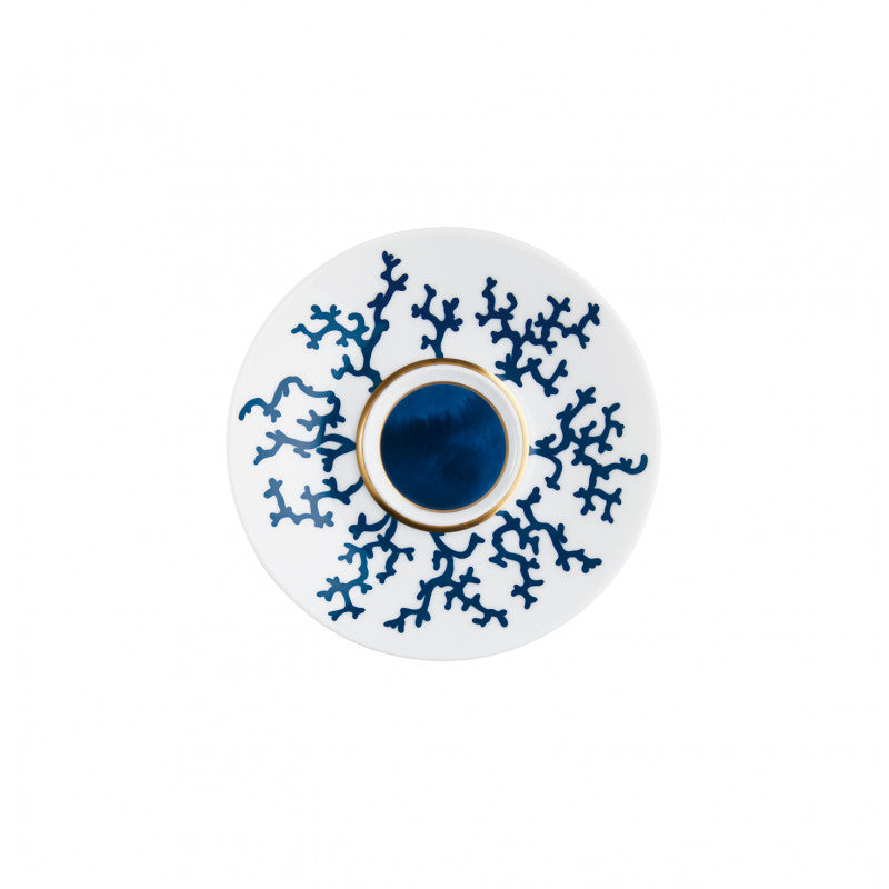 Tea saucer extra 15.5 cm blue with gold rim | Cristobal Marine